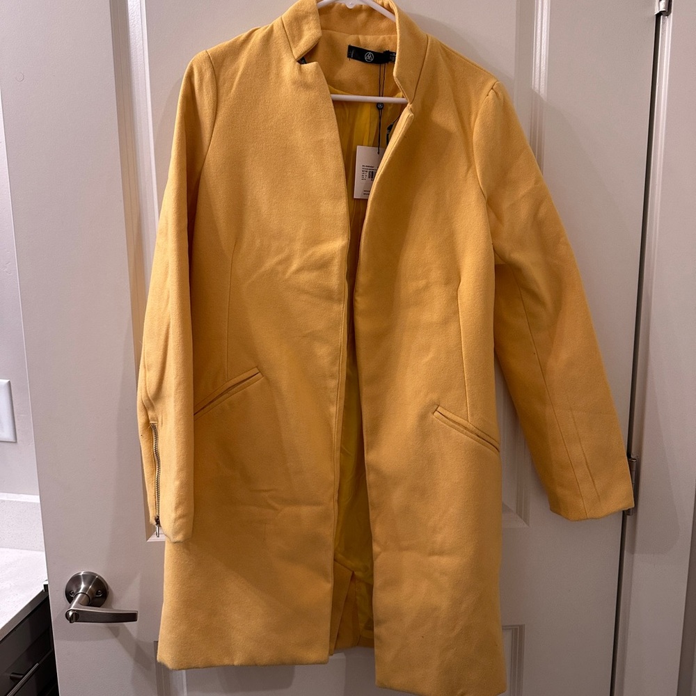 Women's Mustard Yellow Collarless Trench Coat